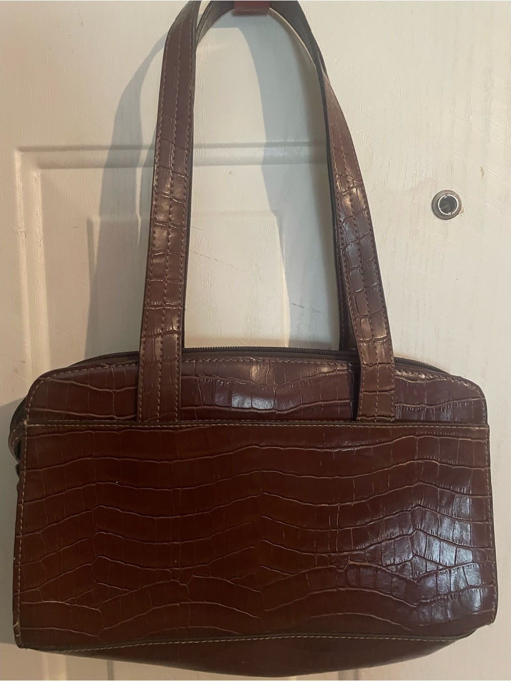 Croc-Embossed Brown Leatherette Messenger Bag Crazy Horse by Liz Claiborne